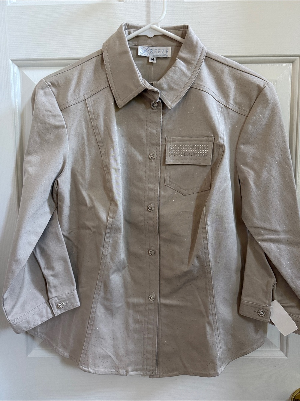 Breeze by Dorothy Schoelen Beige Button-Up Jacket with Chest Pocket Detail